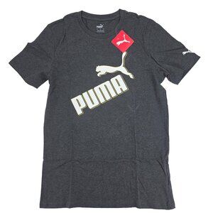Puma T-shirt Mens Small Heathered Dark Gray Graphic Logo Spellout Tee Crew Neck